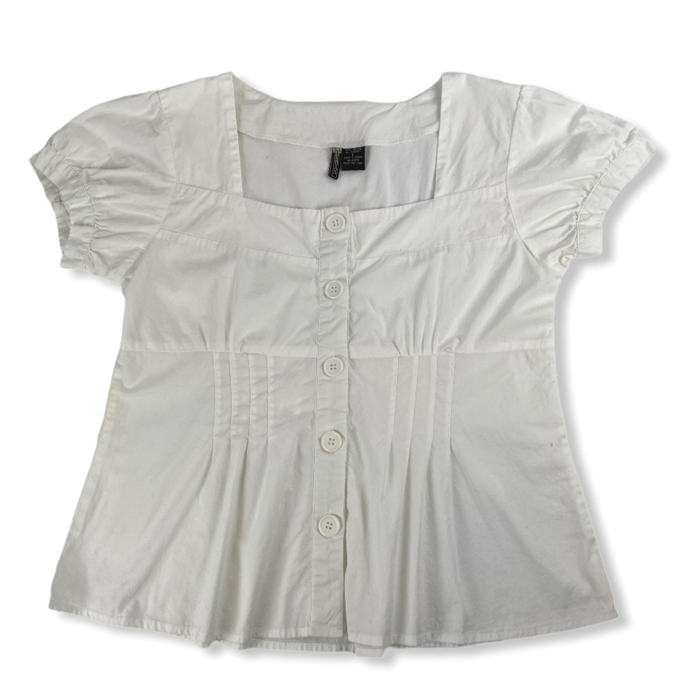 White Square Neckline Button Up Top